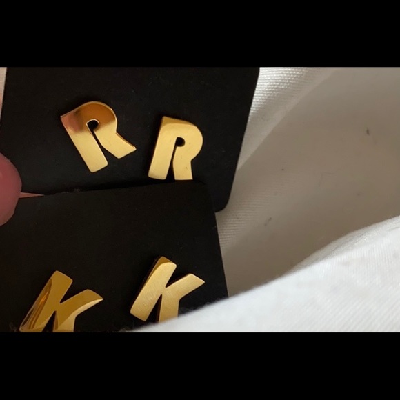 Letter R Gold Earrings - Picture 2 of 4